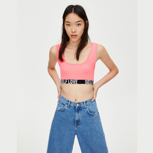 NEW Pull & Bear Ribbed Self Love Vintage Style Sporty Top Size S - Picture 7 of 9